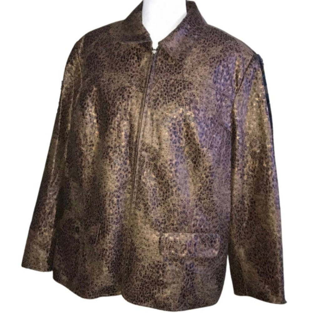 ALFRED DUNNER BROWN ANIMAL PRINT LIGHTWEIGHT ZIP CLOSE JACKET SIZE 22W